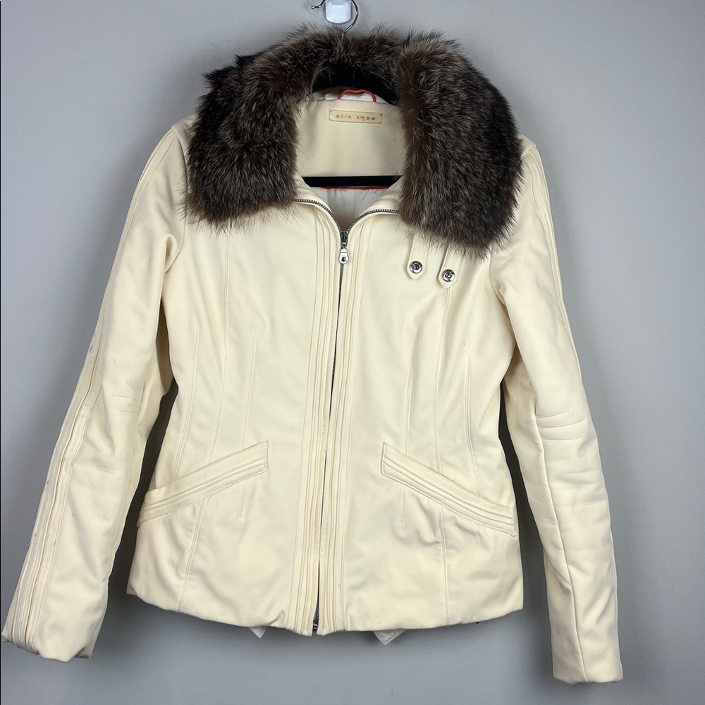 Erin Snow Cream Ivory Ski Snowboard Winter Jacket with Fur Collar Size Small